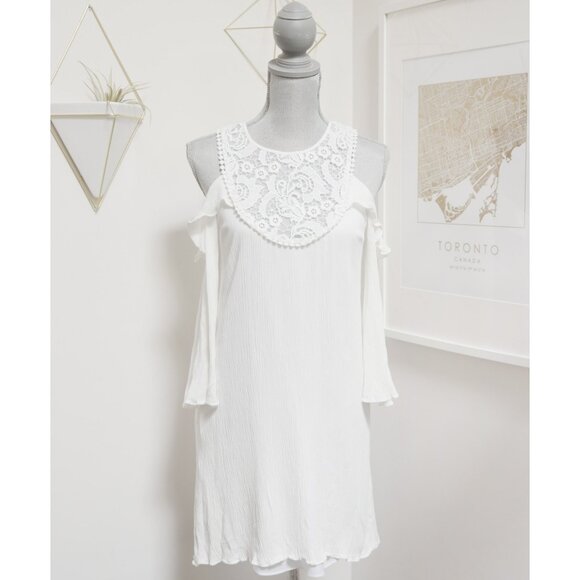 BCBG White Crochet Cold Shoulder Dress - Picture 1 of 8